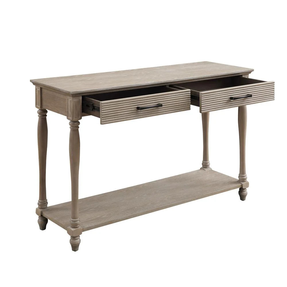 ACME Ariolo Rectangular 2-Drawer Wooden Sofa Table in Weathered Oak Wood