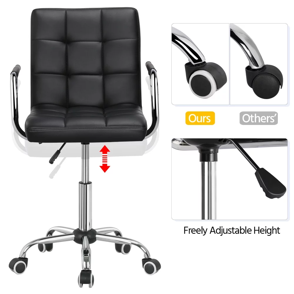 SMILE MART Modern Adjustable Faux Leather Swivel Office Chair with Wheels, Black