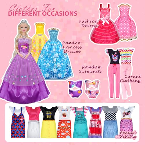 Doll Clothes and Accessories with Doll, Princess Gowns, Fashion Dresses, Jumpsuit,Slip Dresses, Hangers, Shoes, Dress up Toys for Girls Kids Toddlers Toy Birthday Gifts for Girls Age 3 4 5 6 7 8