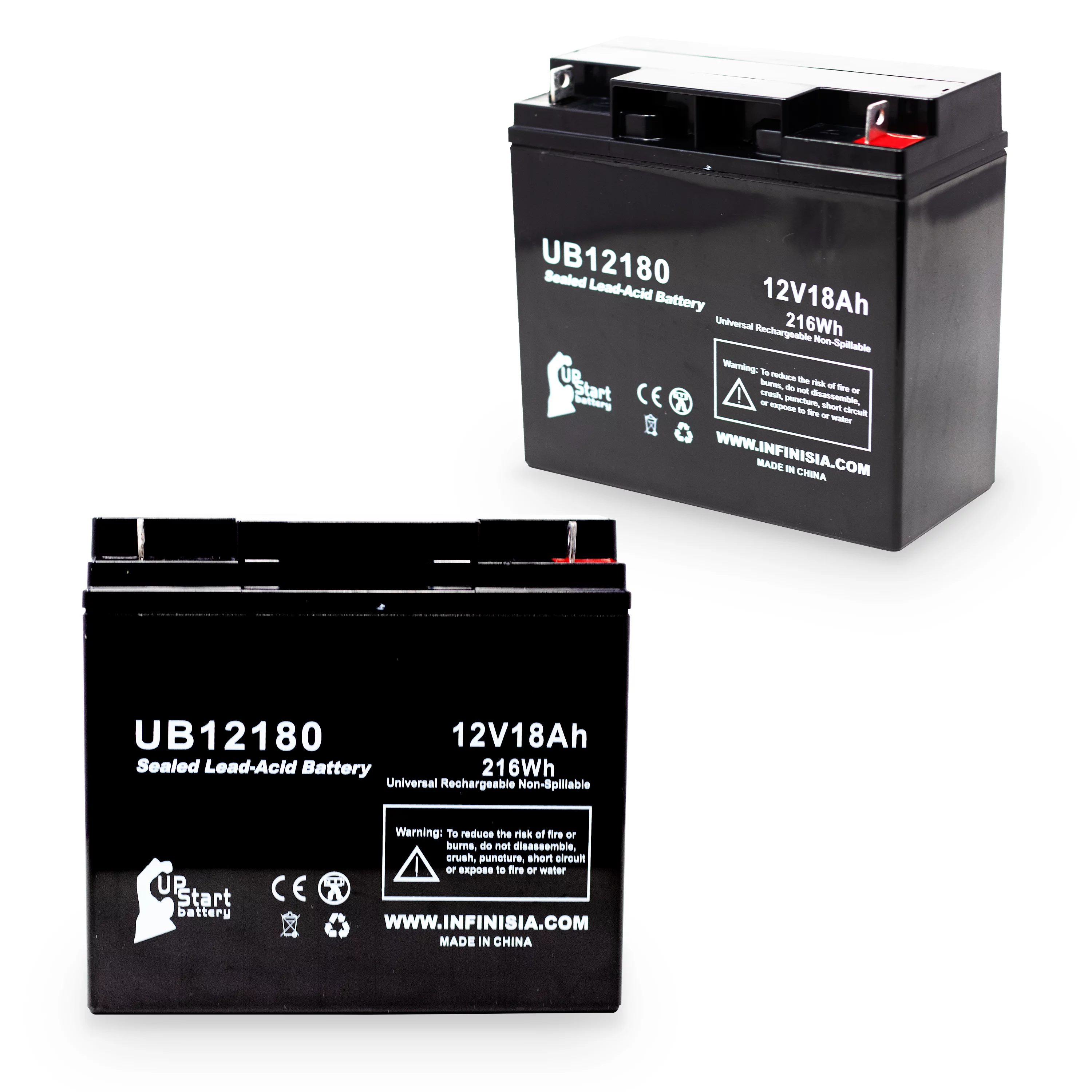 2x Pack - Compatible Draeger 2C NARKOMED ANESTHESIA Battery - Replacement UB12180 Universal Sealed Lead Acid Battery (12V, 18Ah, 18000mAh, T4 Terminal, AGM, SLA)