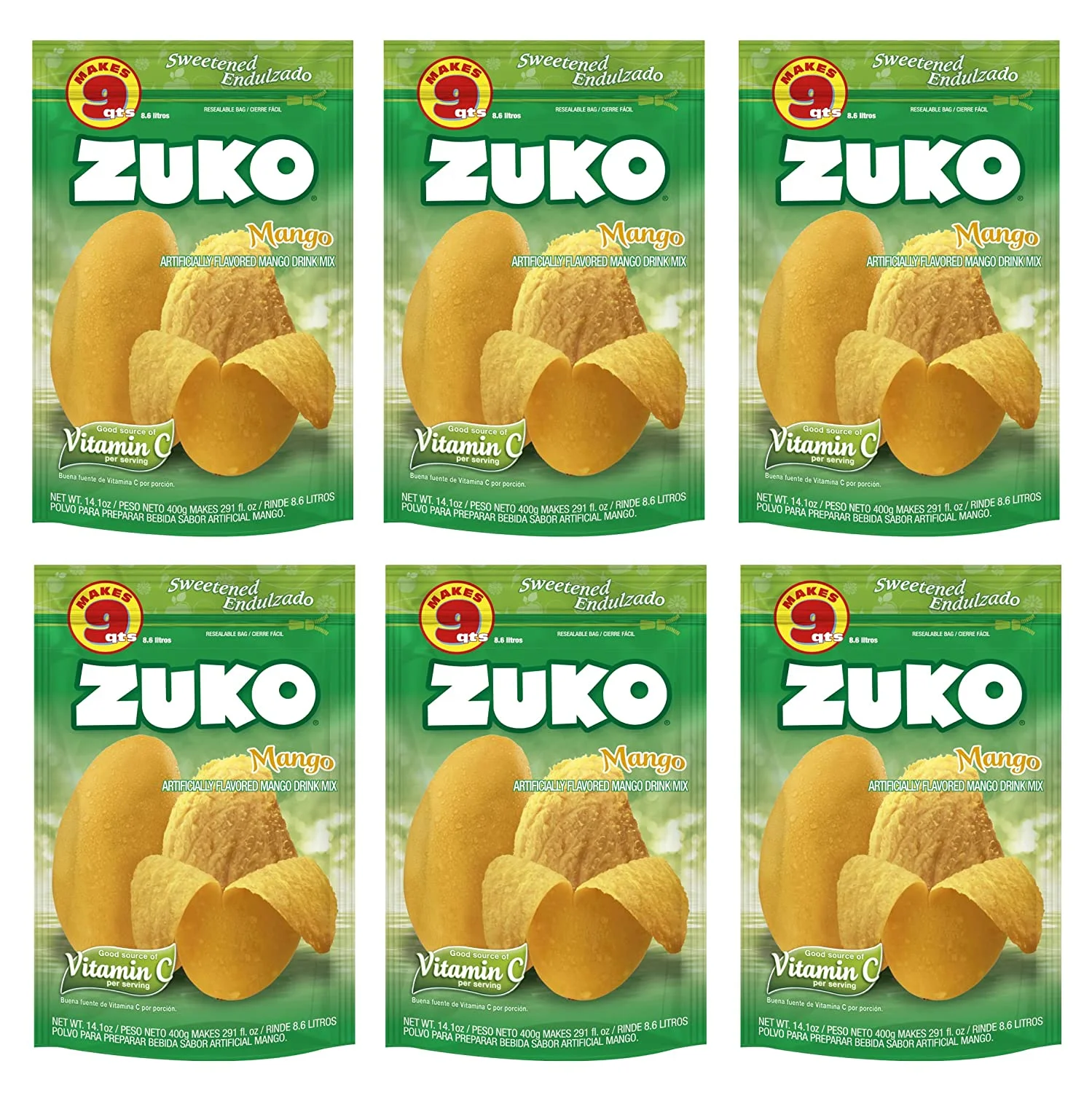 Zuko Mango Instant Powder Drink | Family Pack | No Sugar Needed | Vitamin C | 14.1 Ounce (Pack of 6)