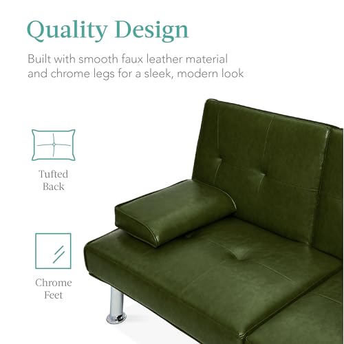 Best Choice Products Faux Leather Upholstered Modern Convertible Futon, Adjustable Folding Sofa Bed, Guest Bed w/Removable Armrests - Blue