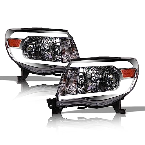 Alpha Owls 8717783 Projector Headlights With Switchback Sequential LED Light Bar & Startup Light - Black Amber Fits 2005-2011 Toyota Tacoma