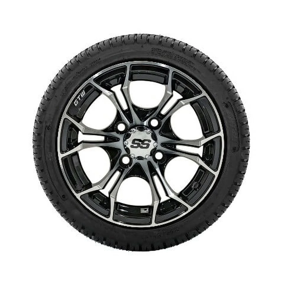 GTW Spyder 12 inch Black/Machined Golf Cart Wheel on 205/30-12 (18