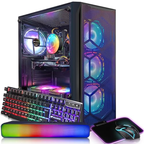 STGAubron Gaming PC Bundle with 24Inch FHD LED Monitor-Intel core I7 up to 3.9G, RX 580 8G, 16G, 512G SSD, RGB Mouse Pad, RGB Sound Bar, Windows 10 Home