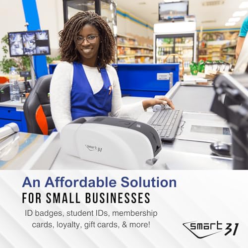 IDP SMART-31 Series ID Card Simplex Printer Kit with Windows ID Software, Manual and Guides - Includes 250-Print YMCKO Color Ribbon and 100 PVC Plastic Cards - Now with SMARTMark Security