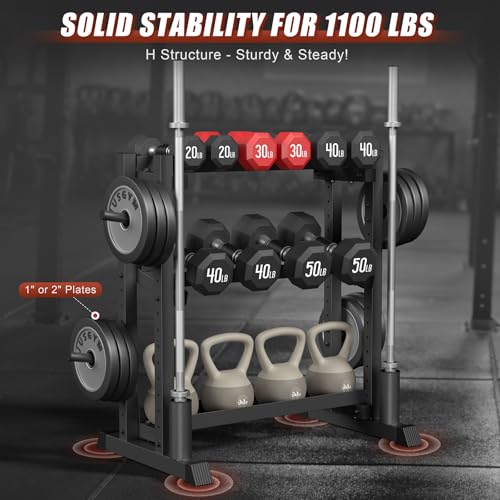 3-Tier Dumbbell Rack, 1100LB Capacity Adjustable Weight Rack for Home Gym, Heavy-Duty Weight Stand for Dumbbells Kettlebells & Weight Plates(Rack Only)
