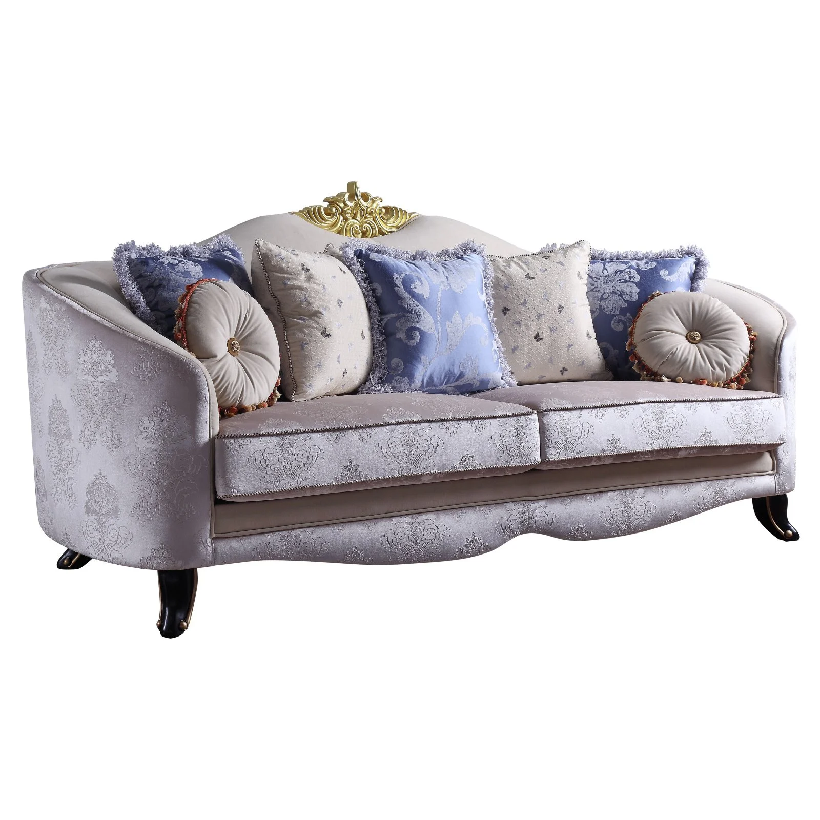 ACME Sheridan Fabric Upholstered Sofa with 7 Pillows in Cream Fabric