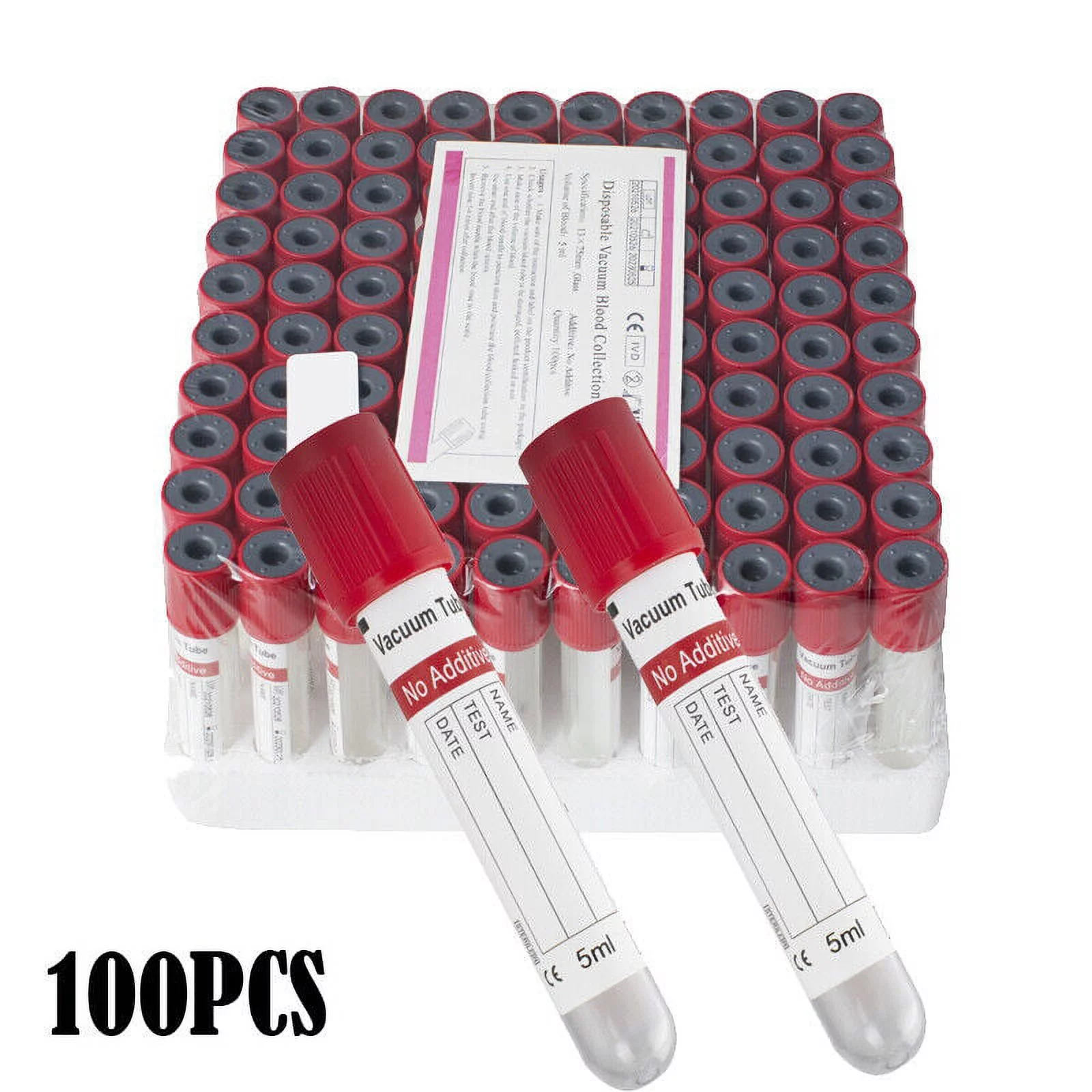 Vacuum Blood Collection Tubes No Additive Tubes 12 x 75mm 5mL100pcs Glass Medical