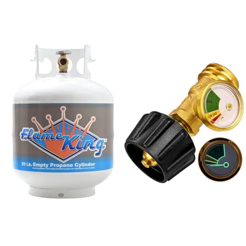 Flame King YSN201b 20 Pound Steel Propane Tank Cylinder with Type 1 Overflow Protection Device Valve for Grills and BBQs, White
