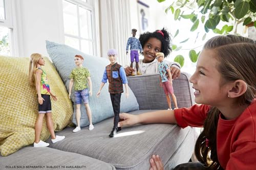 Barbie Fashionistas Ken Doll #154 with Purple Hair Wearing Color-Blocked Plaid Shirt, Black Denim Pants & Boots