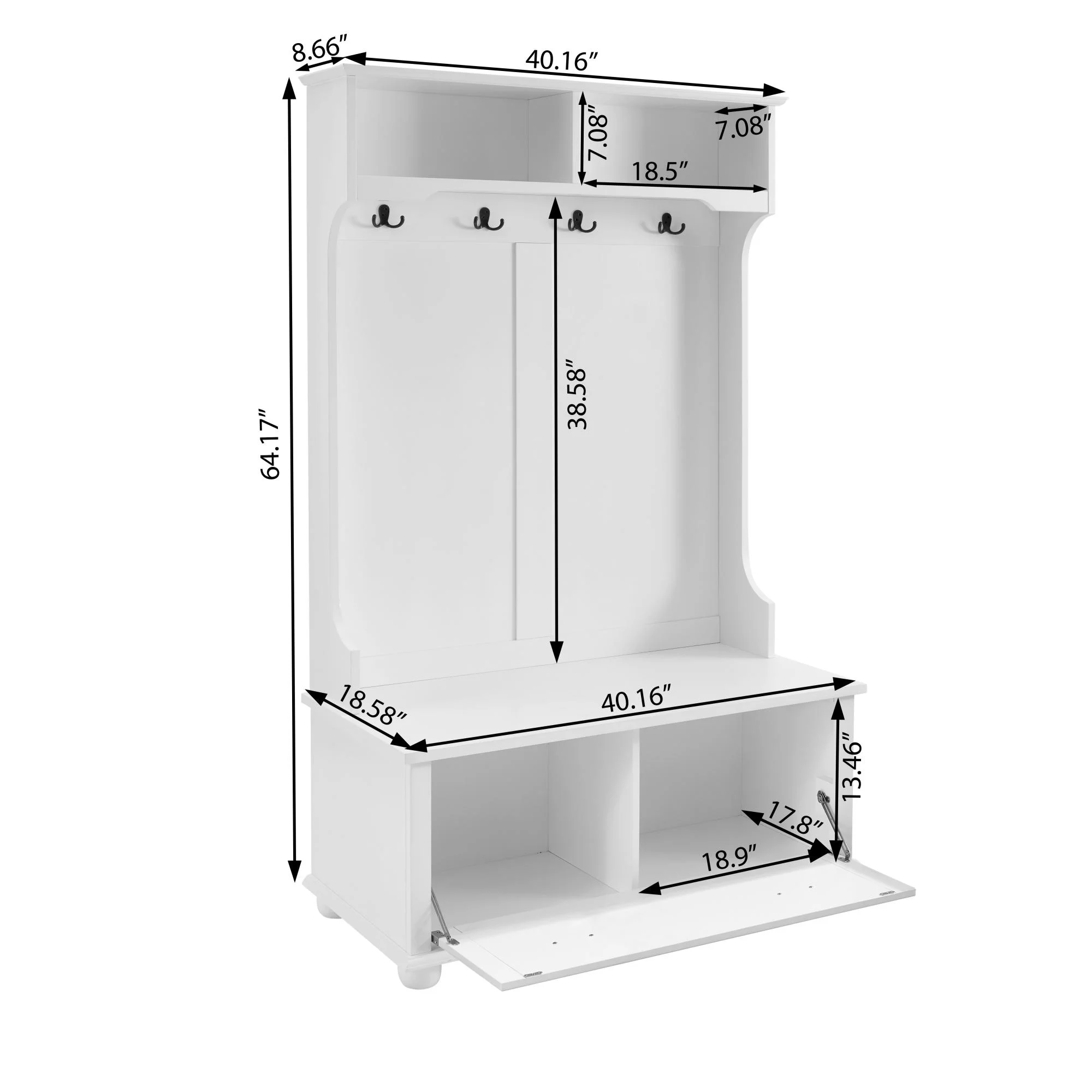 Smuxee Modern Entryway Hall Tree Bench with Coat Rack with Shoe Cabinet, Open Shelf, White