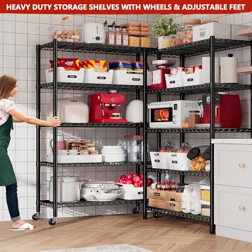 REIBII 5-Tier Wire Shelving - Heavy Duty Metal Shelves for Loads up to 1200LBS, Adjustable Garage & Pantry Storage, 71H X 35.5W X 14D, Chrome
