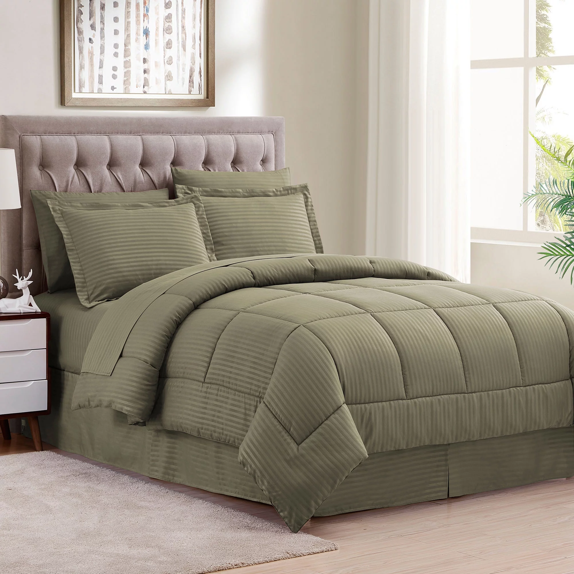 Sweet Home Collection Sage 8 Piece Bed in a Bag Comforter Set with Sheets, King