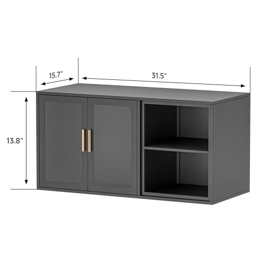 Bathroom Storage Cabinet Over Toilet Kitchen Wall Mounted Metal Cabinet with Two Glass Doors and Shelves,Small Organizer for Bedroom,13.7