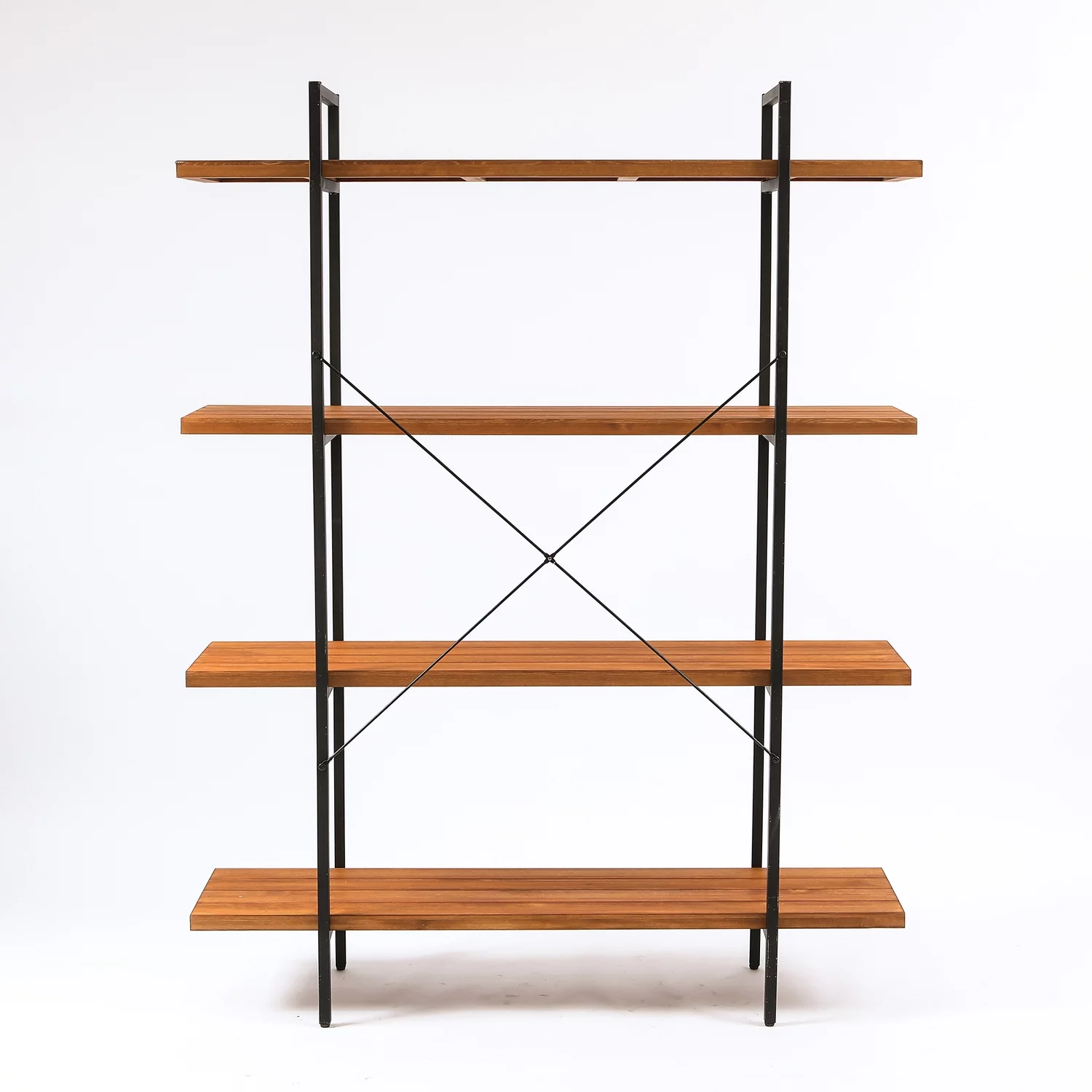 LuxenHome Brown Wood Metal Frame 4-Shelf Bookcase