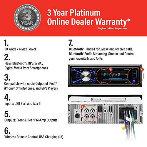 BOSS Audio Systems 611UAB Car Stereo System - Single Din, Bluetooth Audio and Calling Head Unit, Aux Input, USB, Mechless, No CD DVD Player, AM/FM Radio Receiver