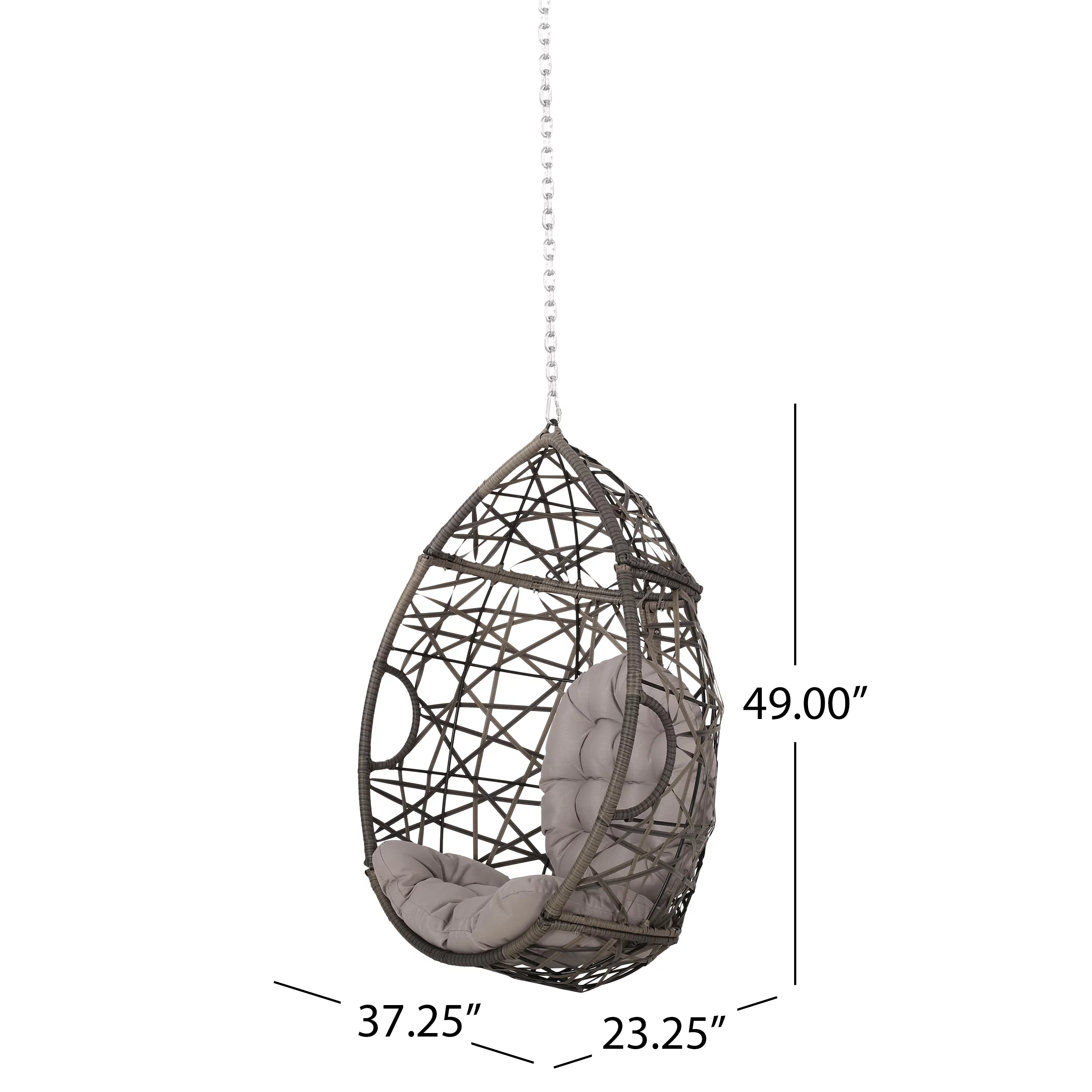 Noble House Los Alamitos Wicker Hanging Chair (NO STAND) in Gray