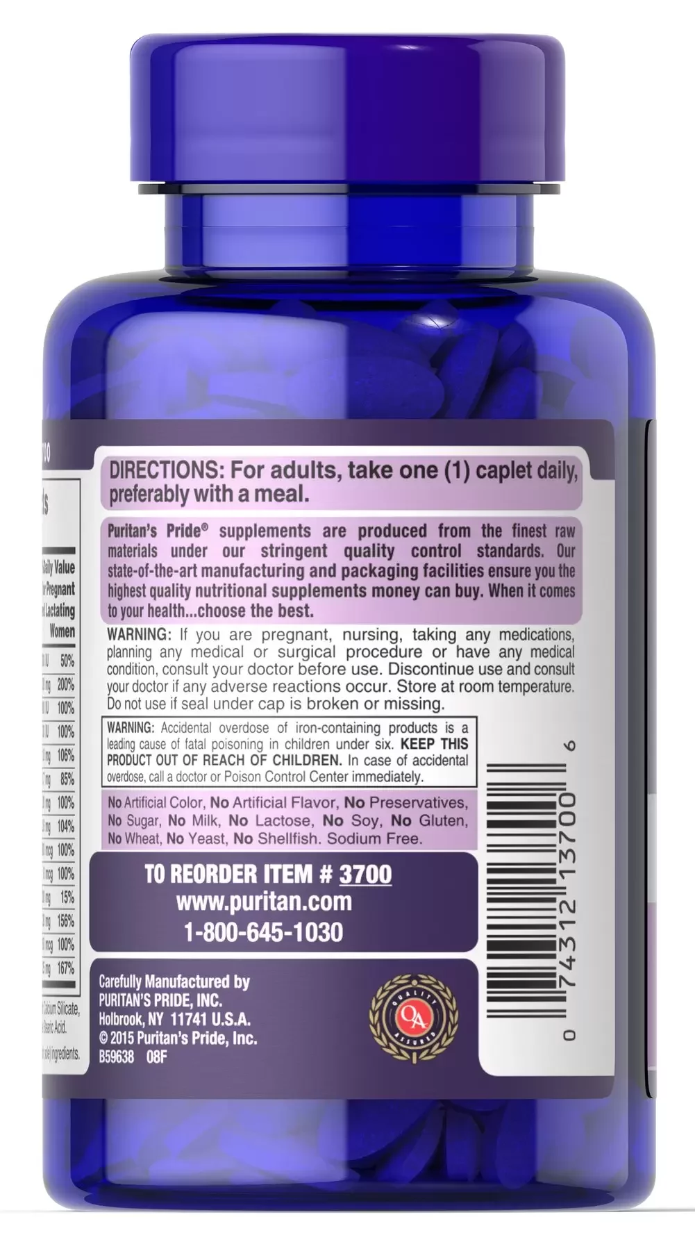 Puritan's Pride Prenatal Vitamins 100 Tablets (2 PACK)