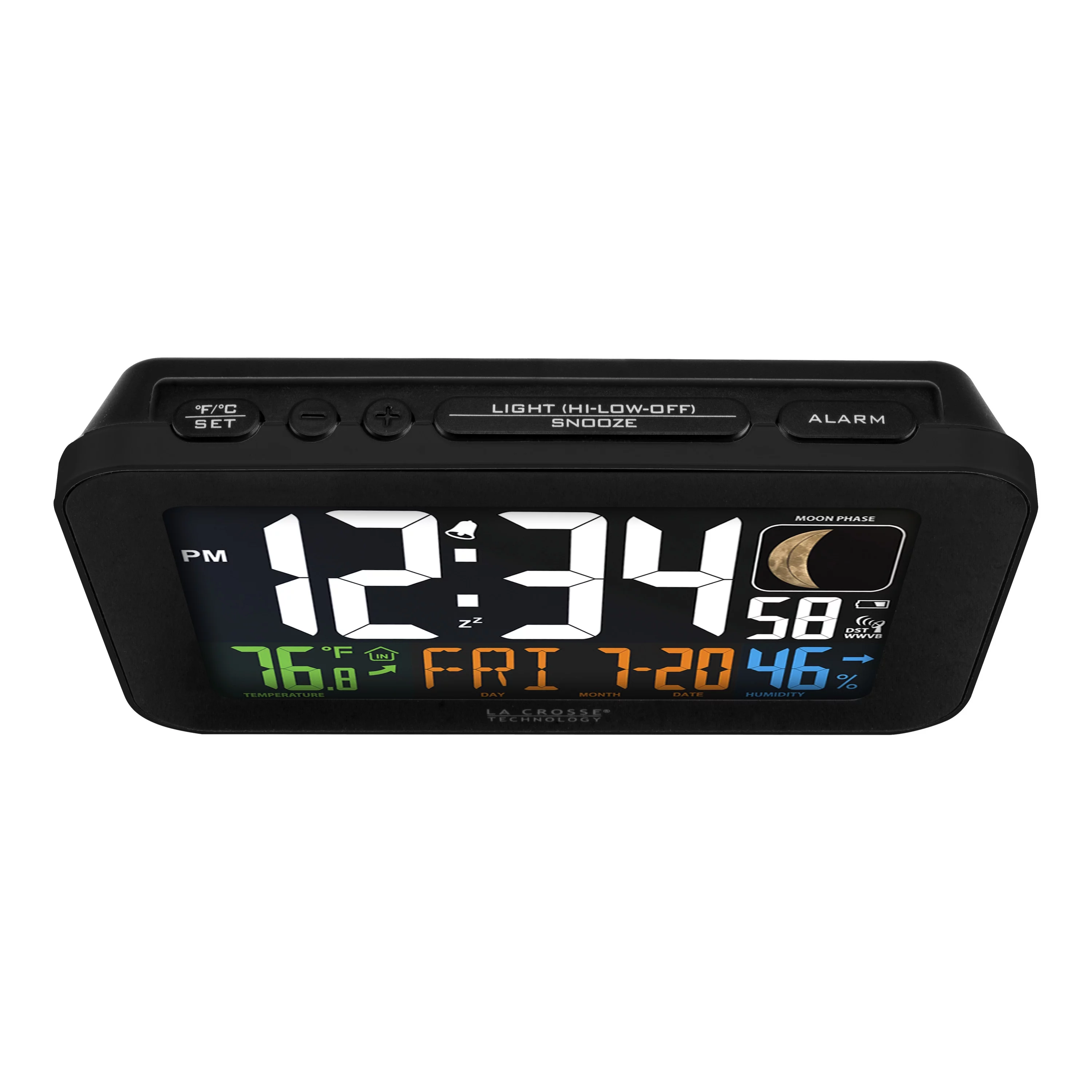 La Crosse Technology Corded Electric LED Black Atomic Alarm Clock with USB Charging Port, 617-1485B