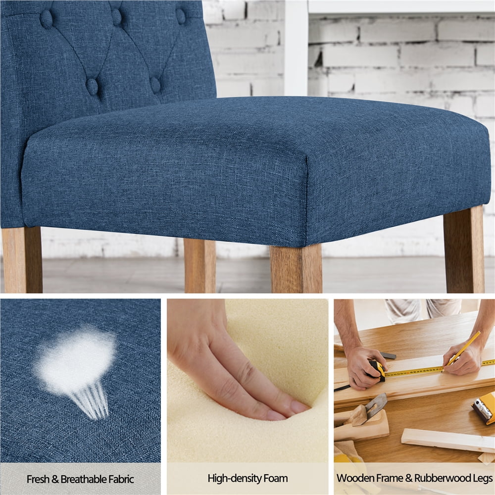 Easyfashion Modern Fabric Upholstered Dining Chair High Back, Set of 2, Blue