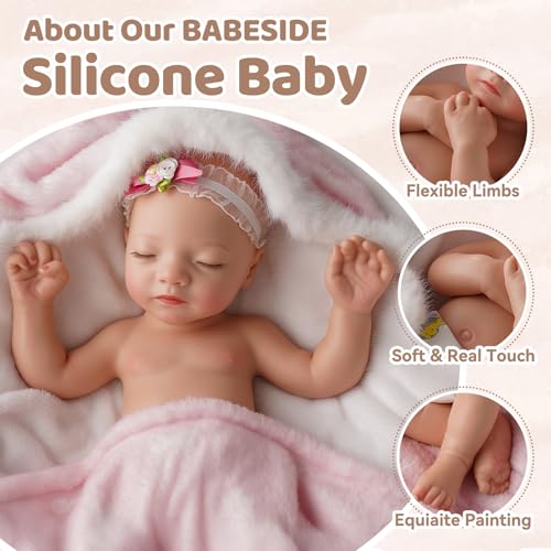BABESIDE Lifelike Reborn Baby Dolls Aurora 16 Inch (Weight 4 lb) Full Platinum Silicone Reborn Baby Dolls Anatomically Correct Sleeping Baby Girl Real Life Baby Doll with Feeding Kit & Gift Box