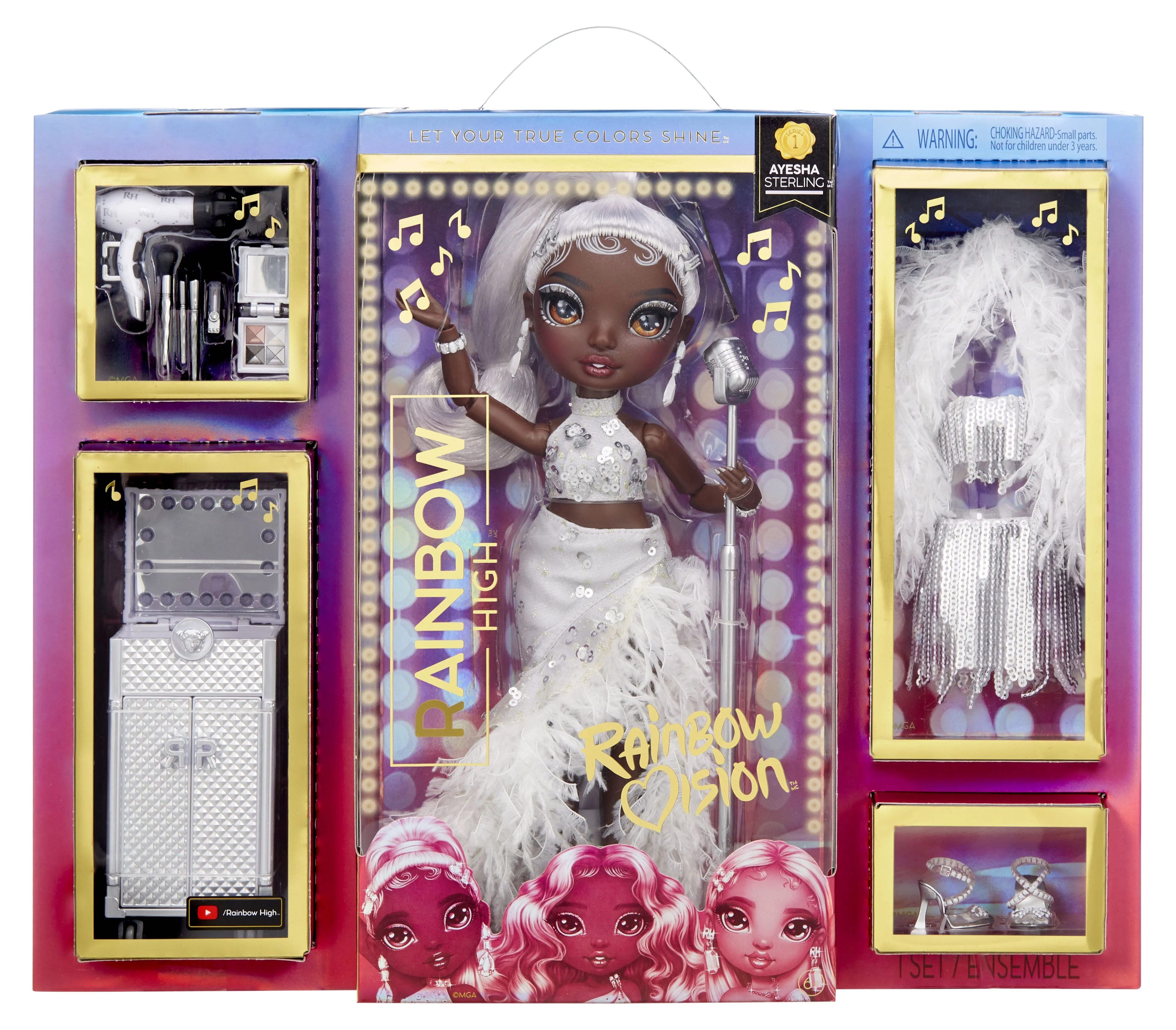 Rainbow Vision Rainbow High Rainbow Divas- Ayesha Sterling (Silver) Fashion Doll. 2 Designer Outfits to Mix & Match w/ Vanity Playset, Gift for Kids 6-12 Years & Collectors