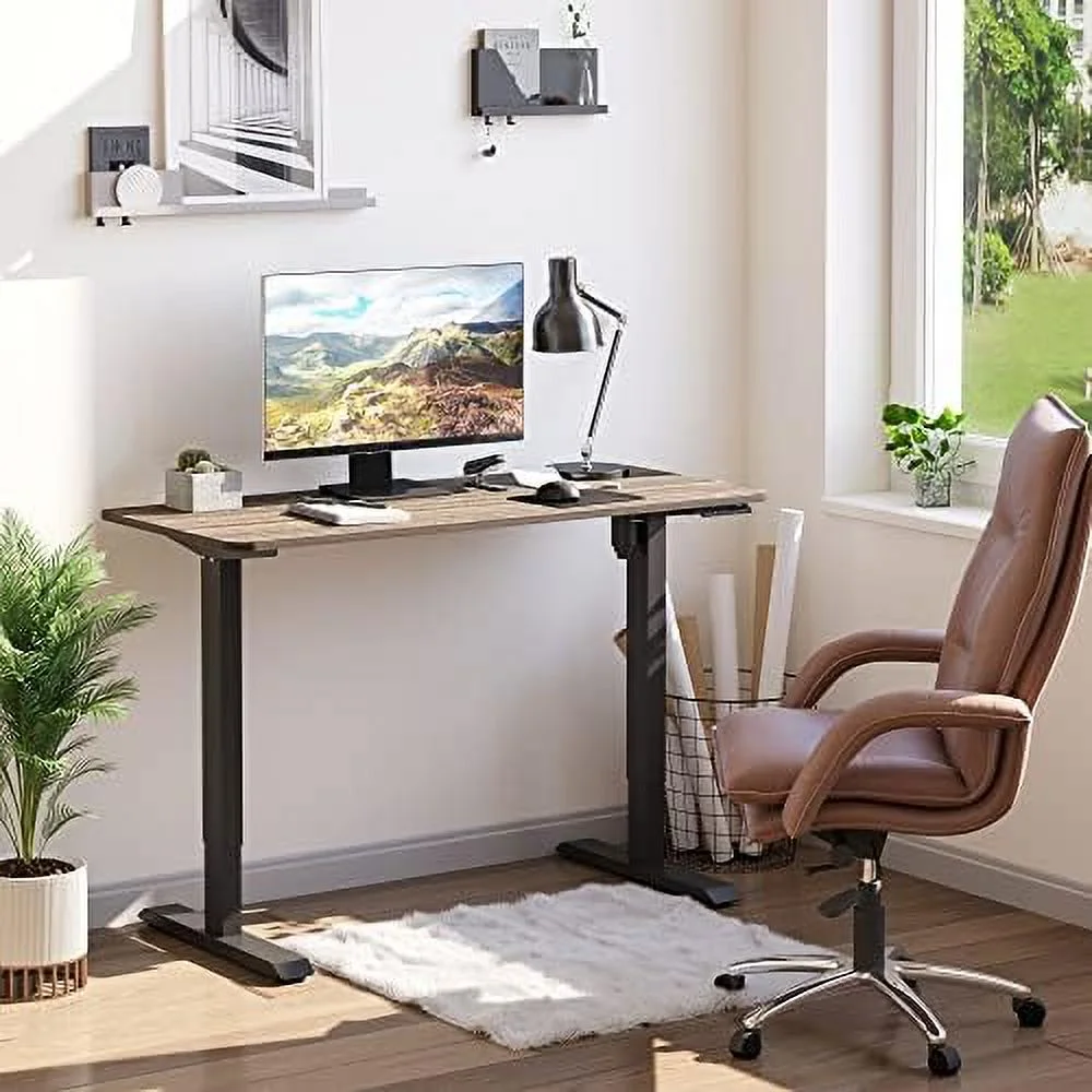 RUNFAYBIU Electric Height Adjustable Standing Desk with 54" Desktop  Sit Stand Home Office Desk with Memory Button Control and Anti-Collision System  Teak/Black