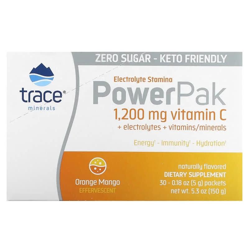 Trace Minerals Research Electrolyte Stamina Power Pak Sugar Free Orange Mango 0.18 oz Each Pack of 3
