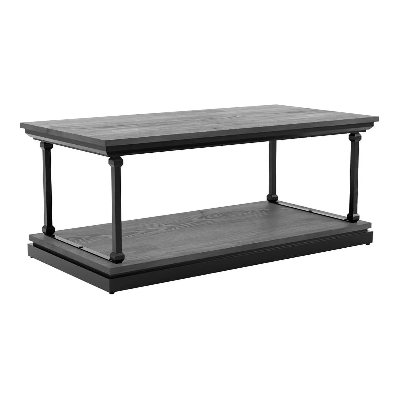 Bowery Hill Wood 1-Shelf Coffee Table in Antique Gray Finish