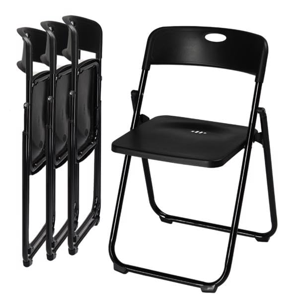 Folding Chair, Indoor Outdoor Plastic Commercial Stackable Foldable Guest Chairs for Events Office Wedding Party Picnic Kitchen Dining, 280lb Capacity (Black, 4 Pack)