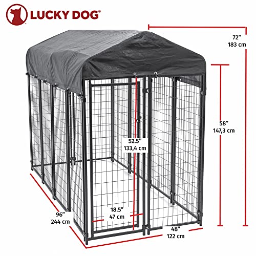 Stay Series 4 by 4 by 4.3 Feet Studio Jr. Black Powder Coat Steel Frame Outdoor Dog Kennel with Waterproof Canopy Roof and Gate Door, Khaki