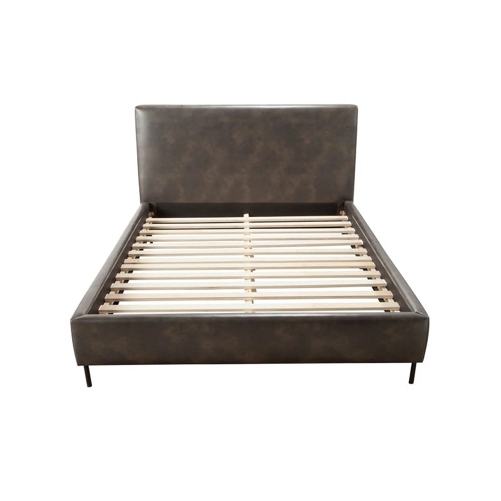 Benzara Upholstered Faux Leather & Solid Wood King Bed with Metal Legs in Gray