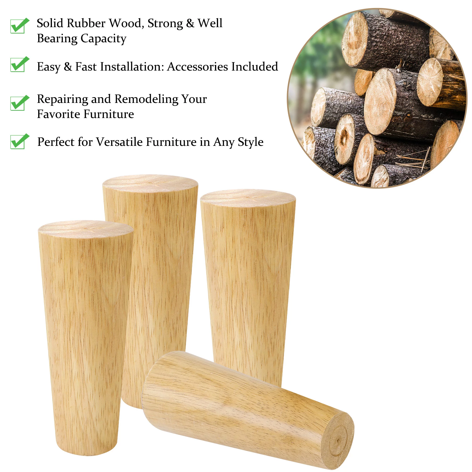 Uxcell Wood Furniture Legs 4Pcs, Hardwood Sofa Replacement Legs 6 Inch