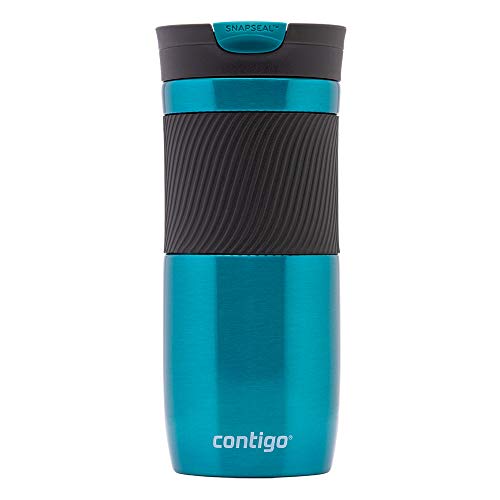 Contigo Byron Snapseal Travel Mug, Stainless Steel Thermal Mug, Vacuum Flask, Leakproof Tumbler, Coffee Mug with BPA Free Easy-Clean Lid, 590 ml, Black