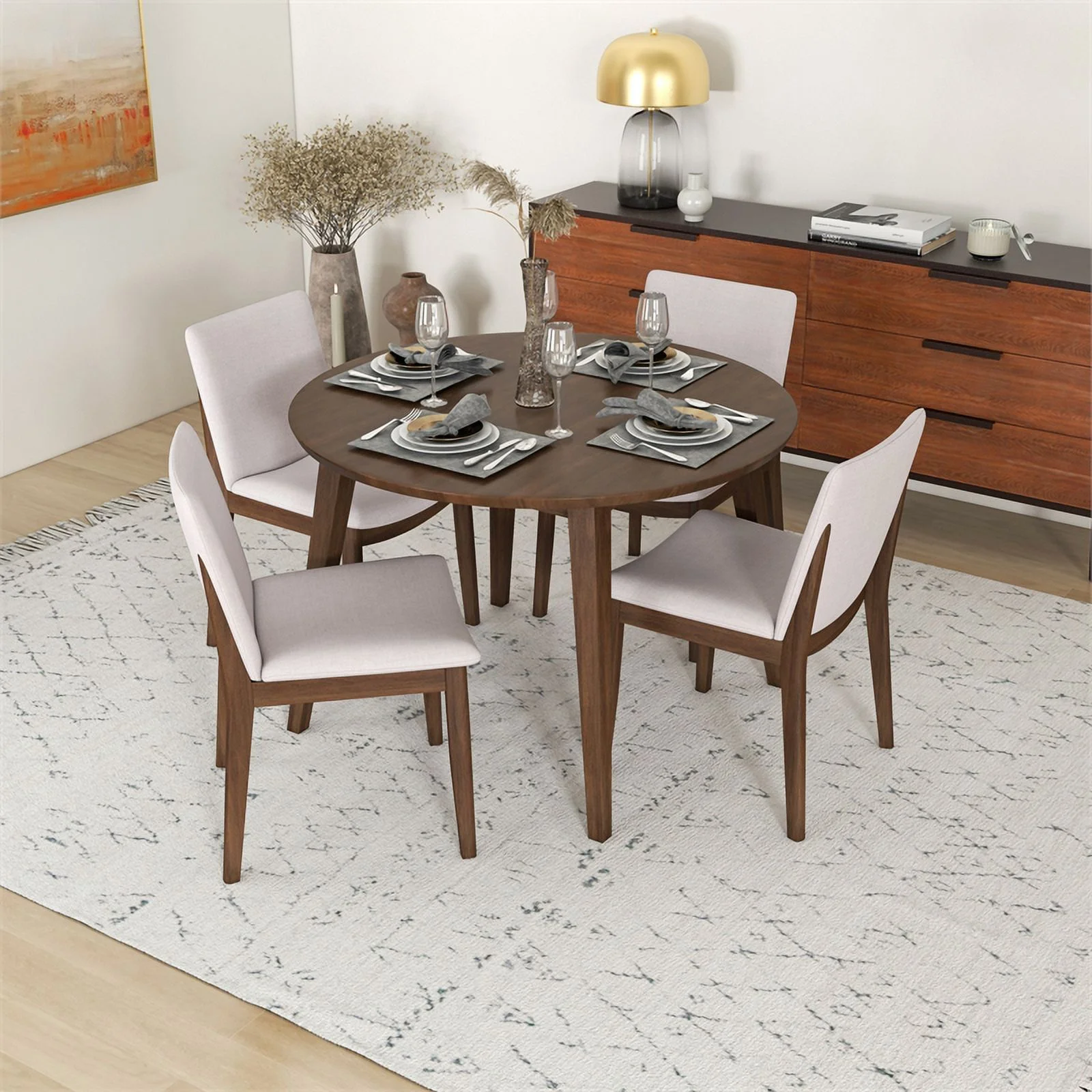 Cassie Modern Solid Wood Dining Table and 4 Chair Set