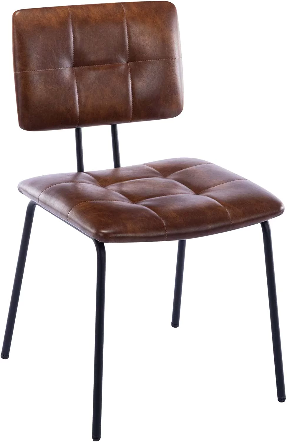 Duhome Faux Leather Dining Chairs Set of 2, Modern Upholstered Dining Room Chairs with Black Metal Legs, Brown