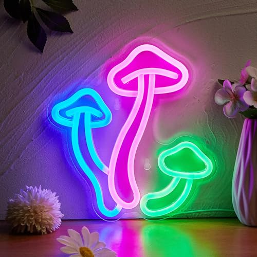LED Neon Mushroom Cute Neon Sign, USB Powered Neon Signs Night Light, 3D Wall Art & Game room Bedroom Living Room Decor lamp Holiday Gift for Children Kids Girl