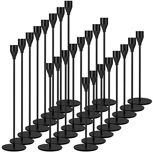 24Pcs Candle Holders, Black Candlestick Holder in Bulk Taper Candle Holders for Pillar Candles Metal Candle Stands For Table Centerpiece, Wedding, Dinning, Party, Valentines Home Decor (Black)