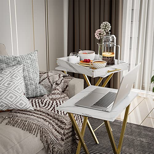 Folding TV Tray Tables, Set of 2 Side Table for Small Place, Snack Eating Tables at Couch, Folding Tables with Removable Serving Tray, Portable End Table Easy Assembly
