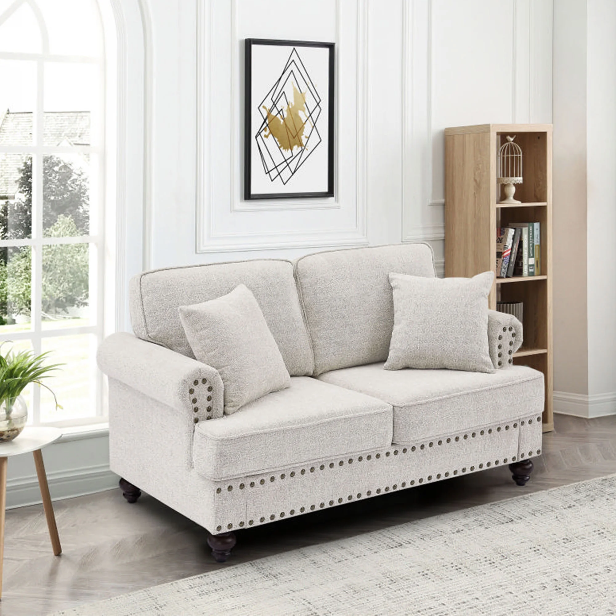 Muumblus Mid-Century Loveseat Sofa, 2 Seater Sofa with Nailhead, 61