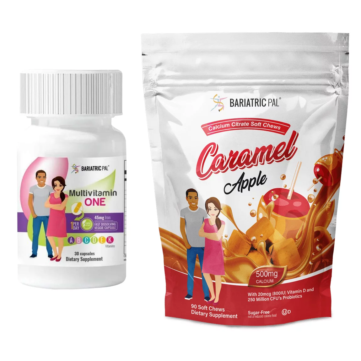 Gastric Bypass Complete Vitamin Pack - Capsules Size: 1-Month Supply, BariatricPal Multivitamin ONE: Capsule with 45mg Iron, BariatricPal Calcium Citrate Soft Chews: Caramel Apple
