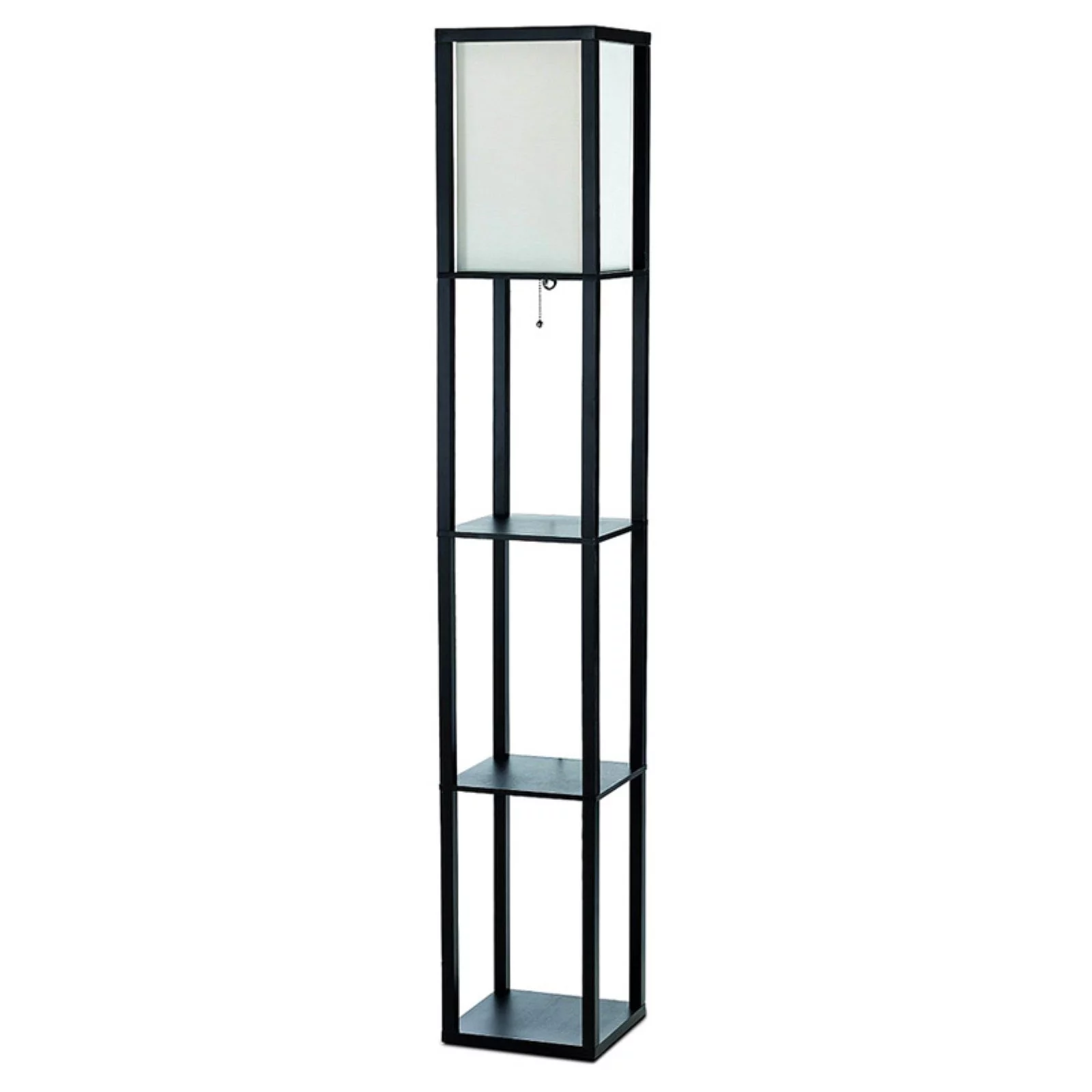 Simple Designs Floor Lamp Etagere Organizer Storage Shelf with Linen Shade, Black