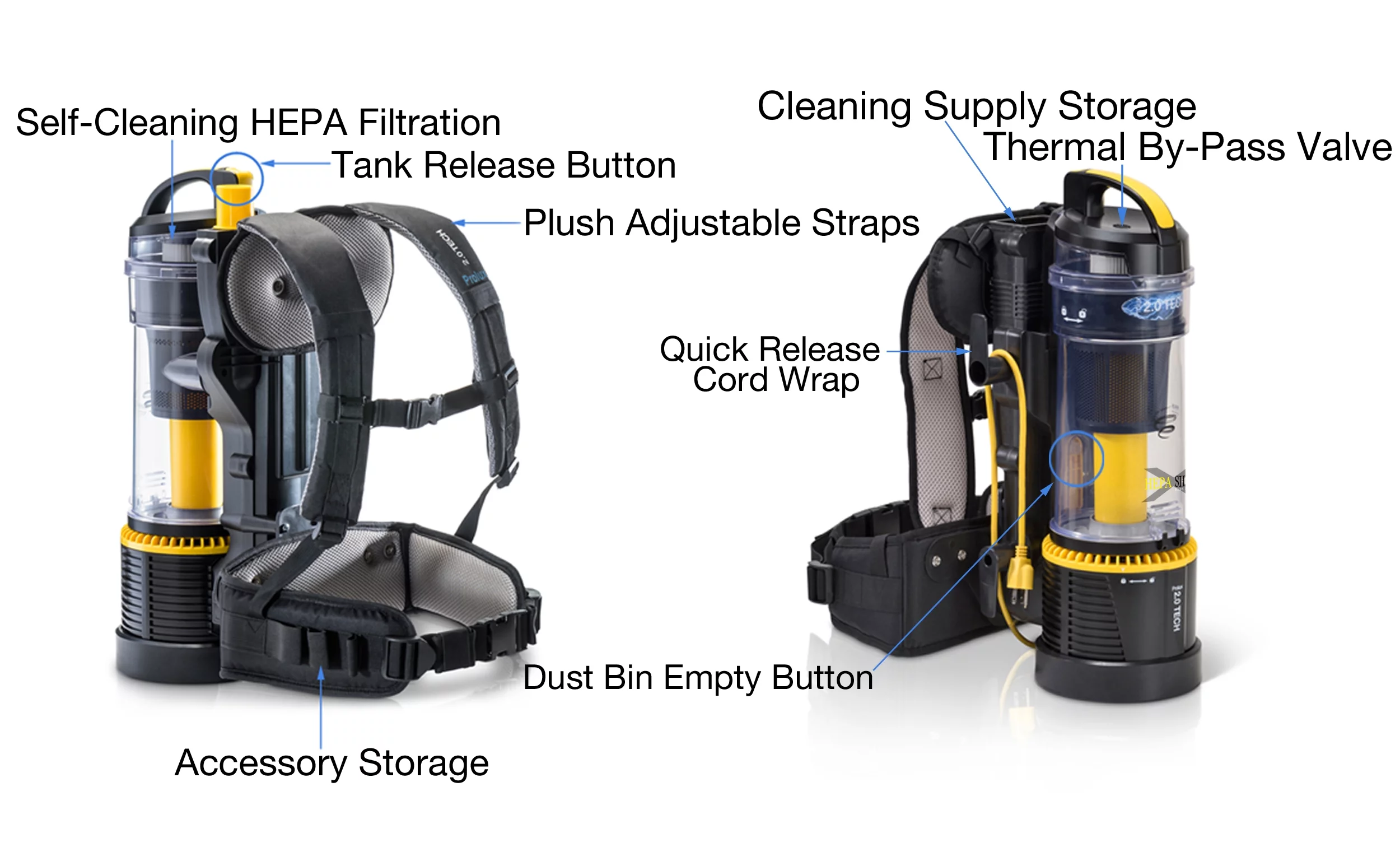 Prolux 2.0 Commercial Bagless Backpack Vacuum with Deluxe 1 1/2 inch Tool Kit Pro Model