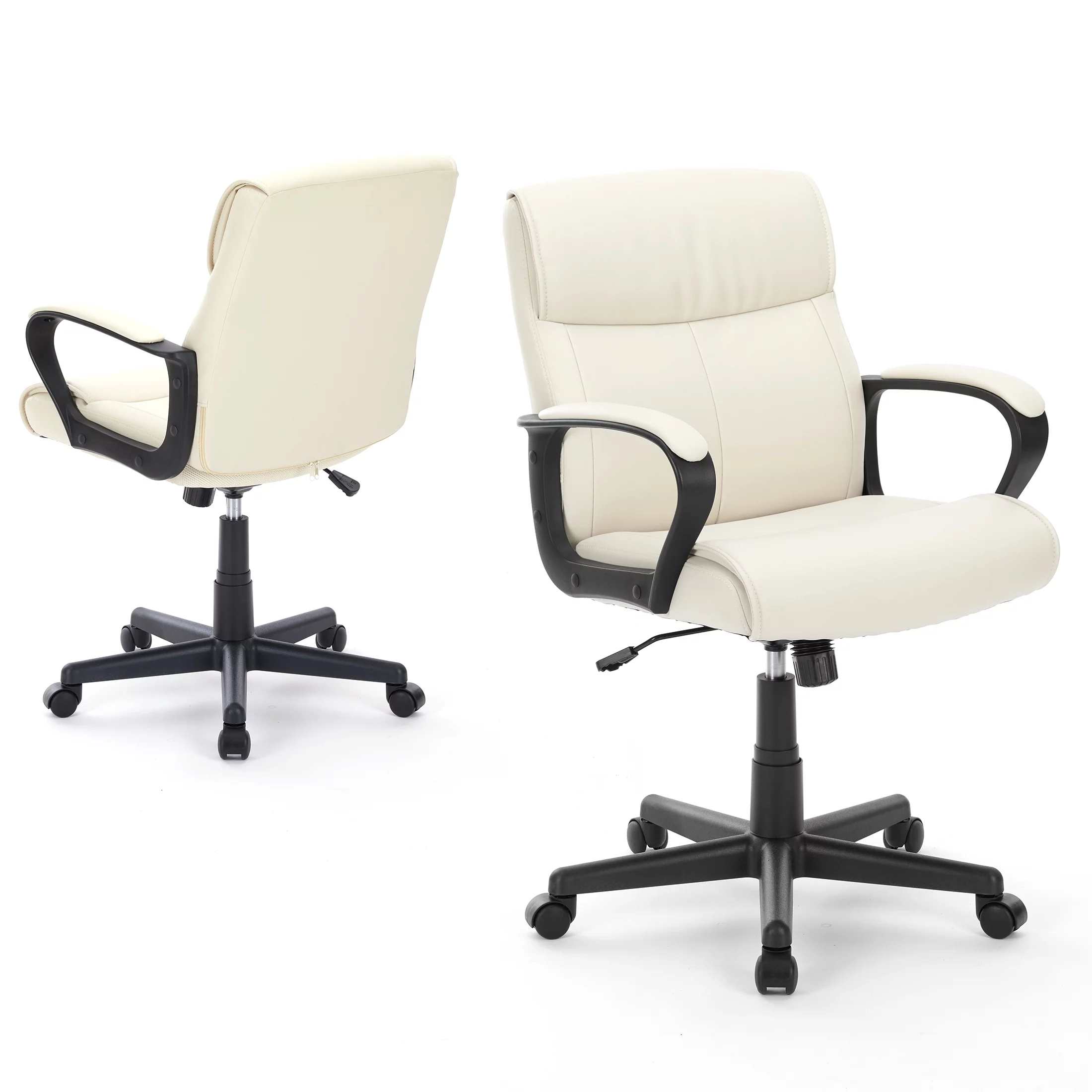 Yoyomax PU Leather Office Chair, Adjustable Mid-Back Computer Desk Chair, Swivel Executive Desk Chair with Padded Armrests for Home Office, White