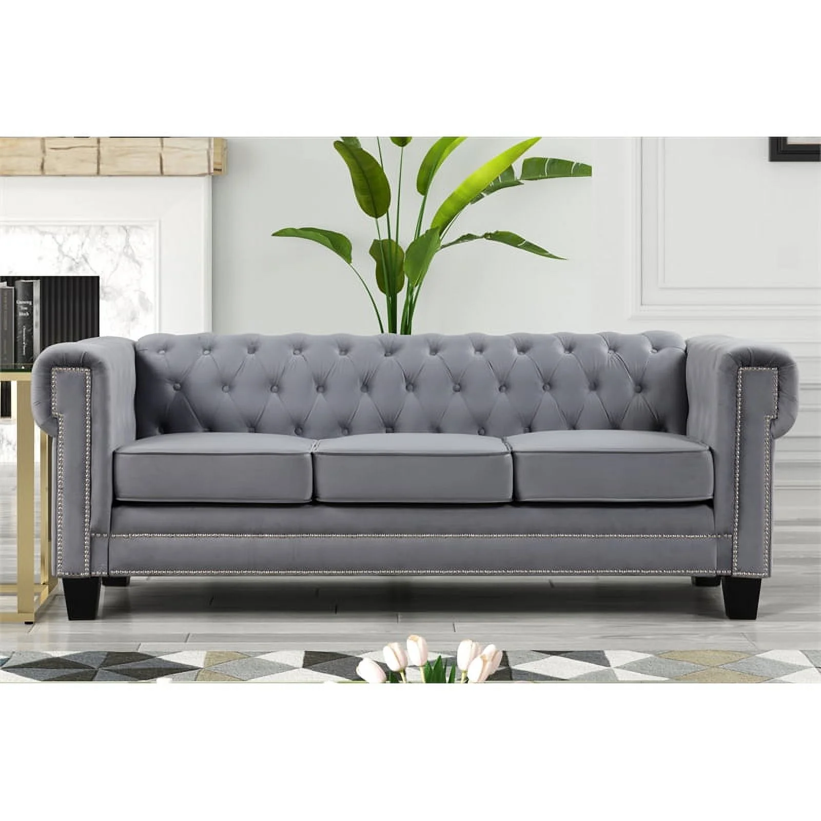 Rnfurnishings inc Arav 2-Piece Living Room Furniture Velvet fabric Set-Gray