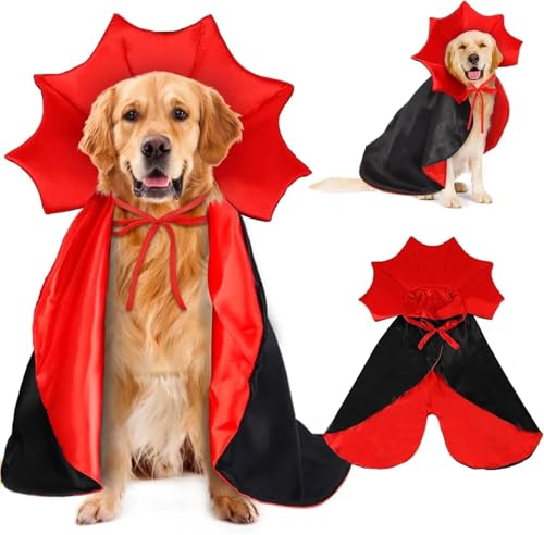 Halloween Cat and Dog Vampire Costume, Halloween Pet Cape Devil Costume Adjustable Red Black Cape(Black red,M 8-11kg)