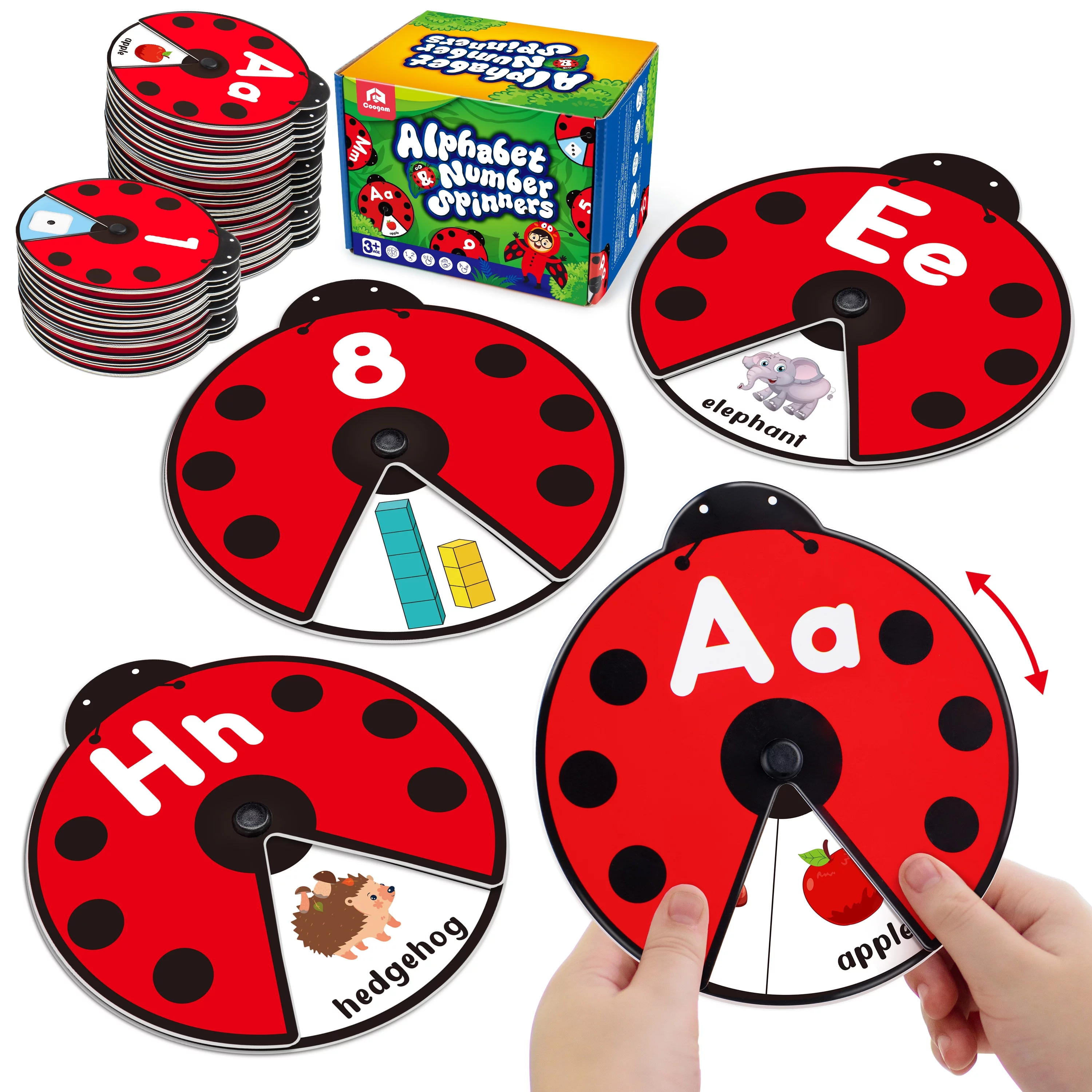 Coogam Interactive Alphabet Learning Toy, ABC Number Letters Spinning Game, Sight Words Animal Pattern Ladybug Cards, Montessori Educational Toy for 3 4 5 Year Old Baby Toddlers