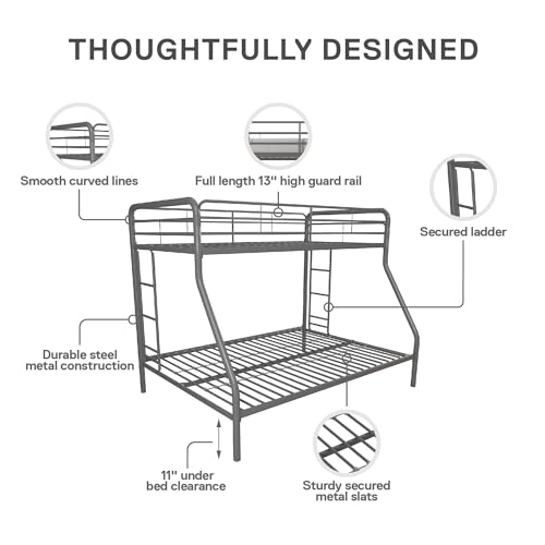 DHP Twin-Over-Futon Convertible Couch and Bed with Metal Frame, Ladder and Guardrails - Black