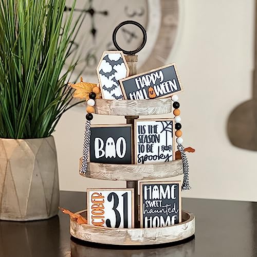 7 Pcs Halloween Themed Tiered Tray Decor Set, Halloween Themed Decor Bundle For Tier Tray, Halloween Tiered Tray Decorations, Seasonal Tier Tray Decor
